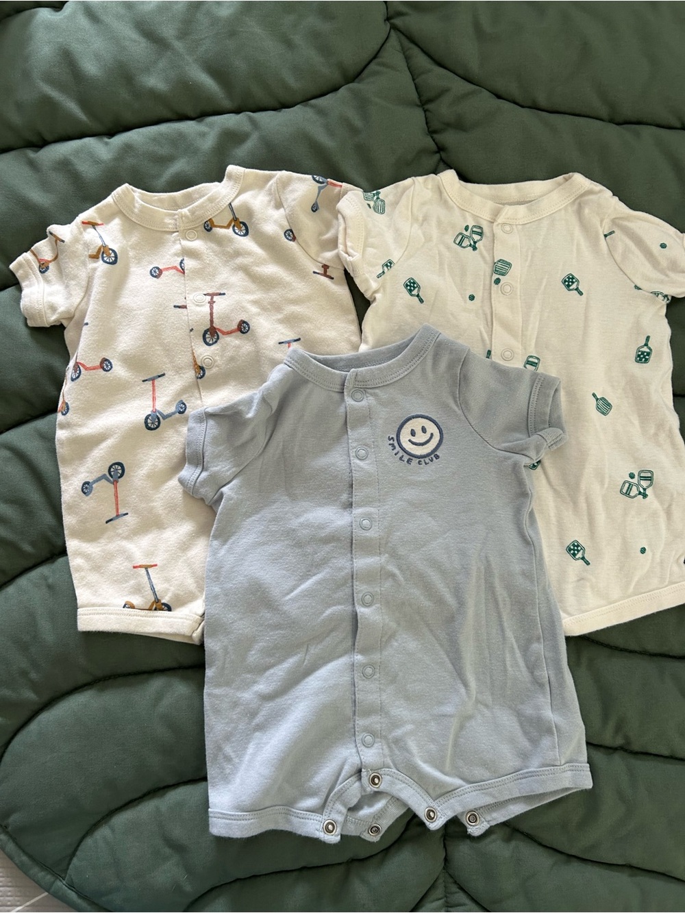 Carter's Blue, White & Cream Short-Sleeve One-Piece Set - Scooter & Smile Prints